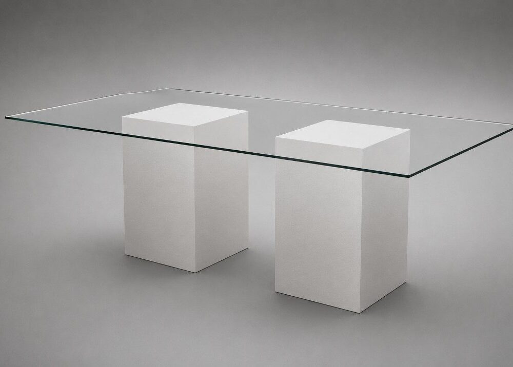 White Rectangle Table Top Clear Glass
