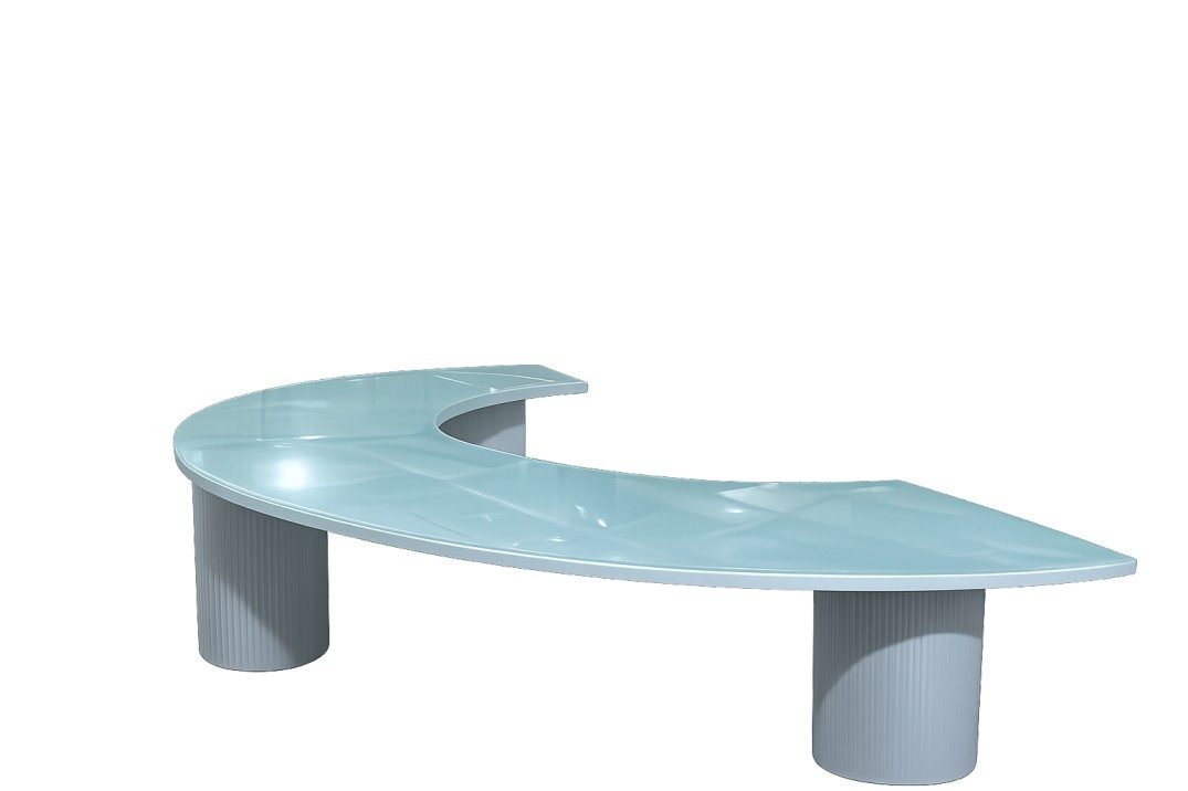 White Base Half Moon Top Mirror Table Rental UAE