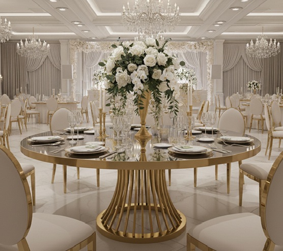 Golden Round Table Mirror Top Rental UAE