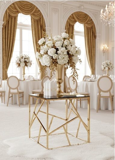 Golden Square Top Glass Table Rental UAE