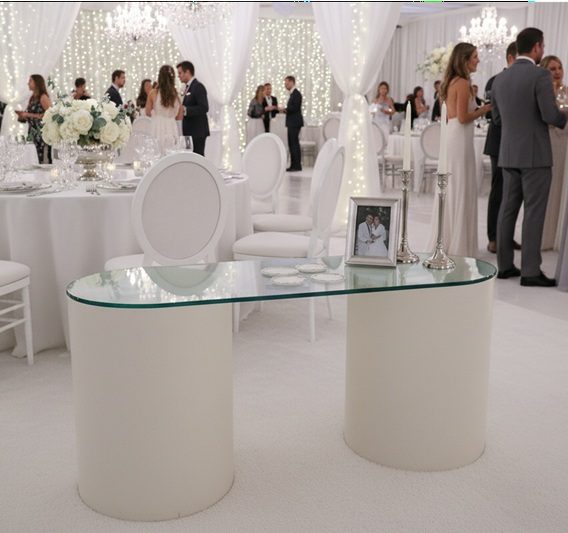 Leather Base With Top Glass Table Rental UAE