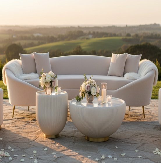 Leather Base Wooden Top Round Double Table Rental UAE