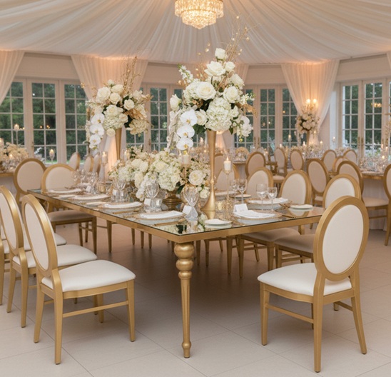 Rectangle Gold Table Rental in UAE